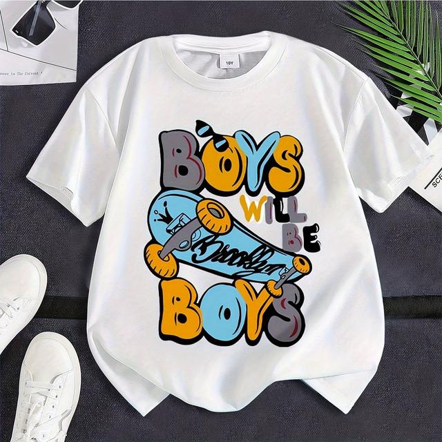 TEMU Youth Boy Letter Print Round Neck Short Sleeve 1pc T-shirt Slogan Print Short Sleeve Only 1pc T-shirt For Teen Boys, Casual Summer , Shirts Tees Gifts, Kids Gift Idea Shirts From Mom And Dad