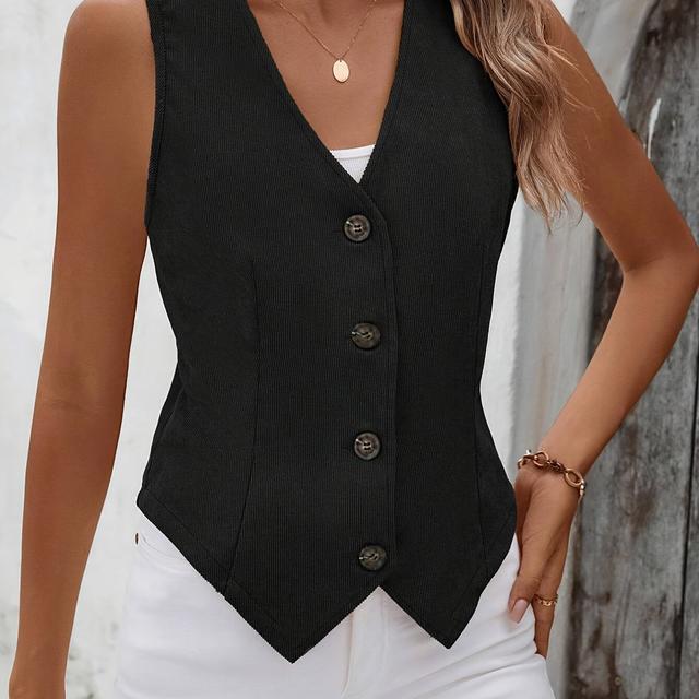TEMU Élégant gilet manches pour femmes, idéal pour les d', style décontracté et élégant, couleur unie, à simple boutonnage