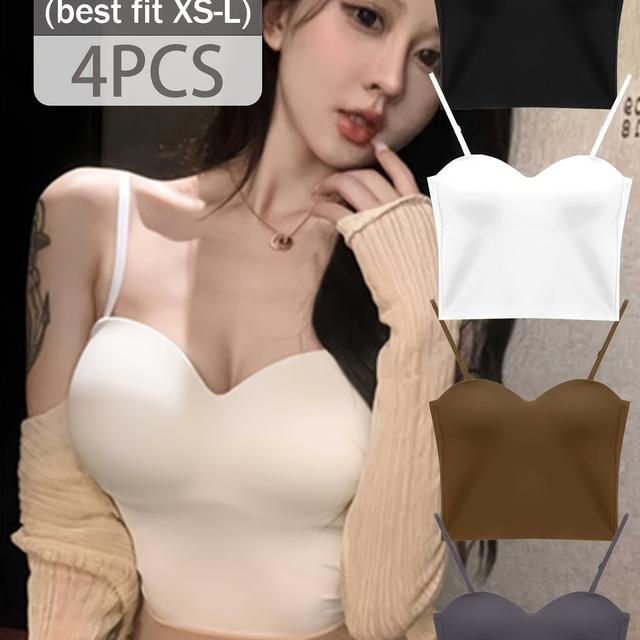TEMU One-size ( Xs-l), 4-piece Set Of Women's Sexy Tank Top Bras. Features An With Comfortable, Non-removable Padded Bras. Suitable For Occasions, For Women. Slim-fit Design, , Simple And