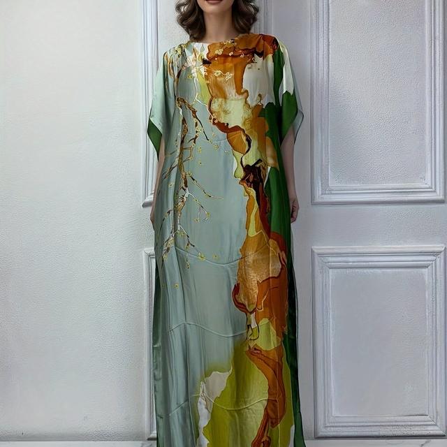 TEMU WINYI Vestido Boho Estampado Bohemio Hijab Abaya Elegante y Suelta para Mujer Musulmana Dubai con Vestido para Fiestas Maxi Túnica Africana para Mujer Cubreplaya para Mujeres