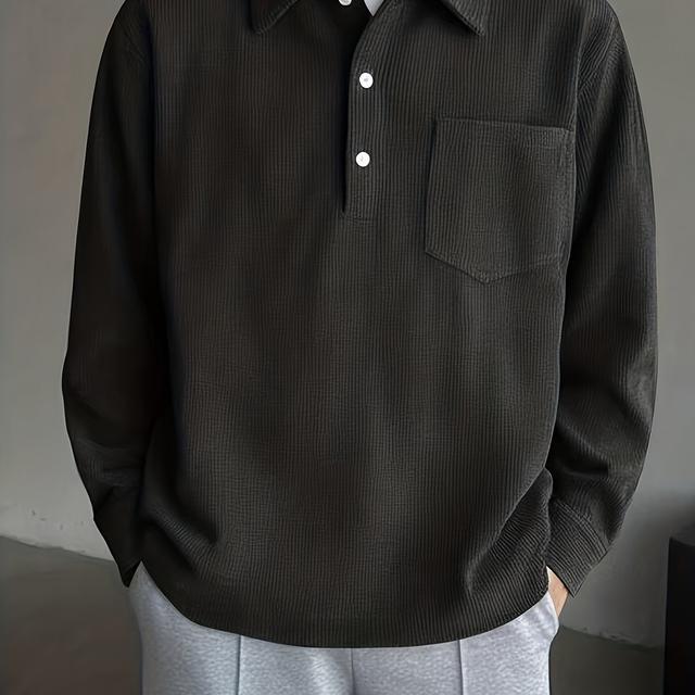 TEMU 남성용 솔리드 컬러 코듀로이 라펠 긴팔 셔츠, 루즈 캐주얼 풀오버, 봄과 가을 착용에 적합