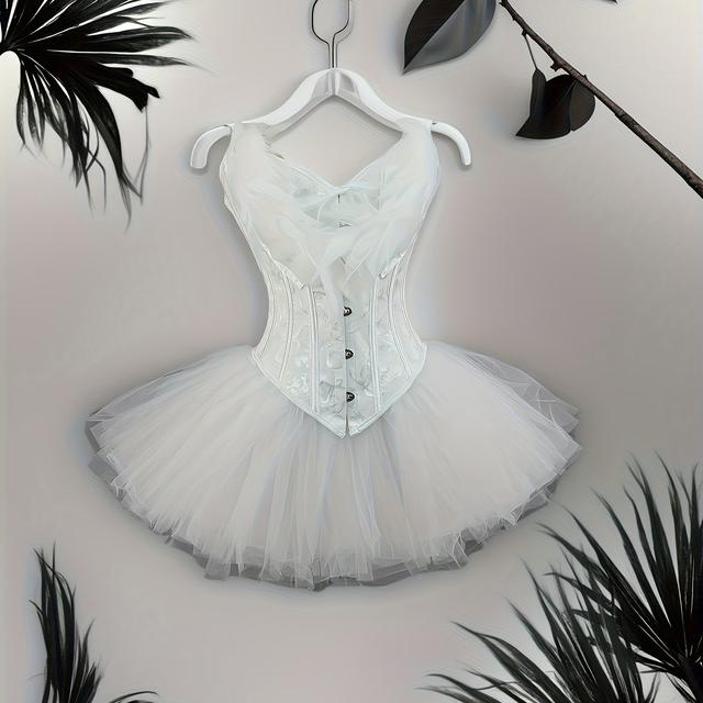 TEMU Corset Swan Half Skirt + Lace-up Bodysuit And Sassy Outfit Stage Performance Set