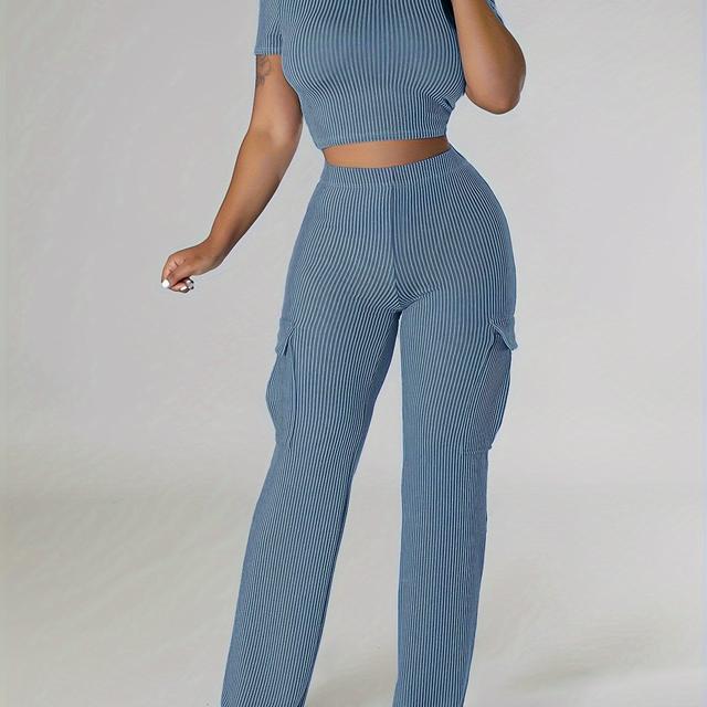 TEMU Einfarbiges Kurzarm-Hosen-Zweiteiler-Set mit Tasche