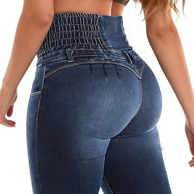 TEMU High-Waist Multi-Button Stretchhose mit Po-Lifting, Slim eingeschnittenen Beinen, mit Rabattbund und einzigartigen Vordertaschen