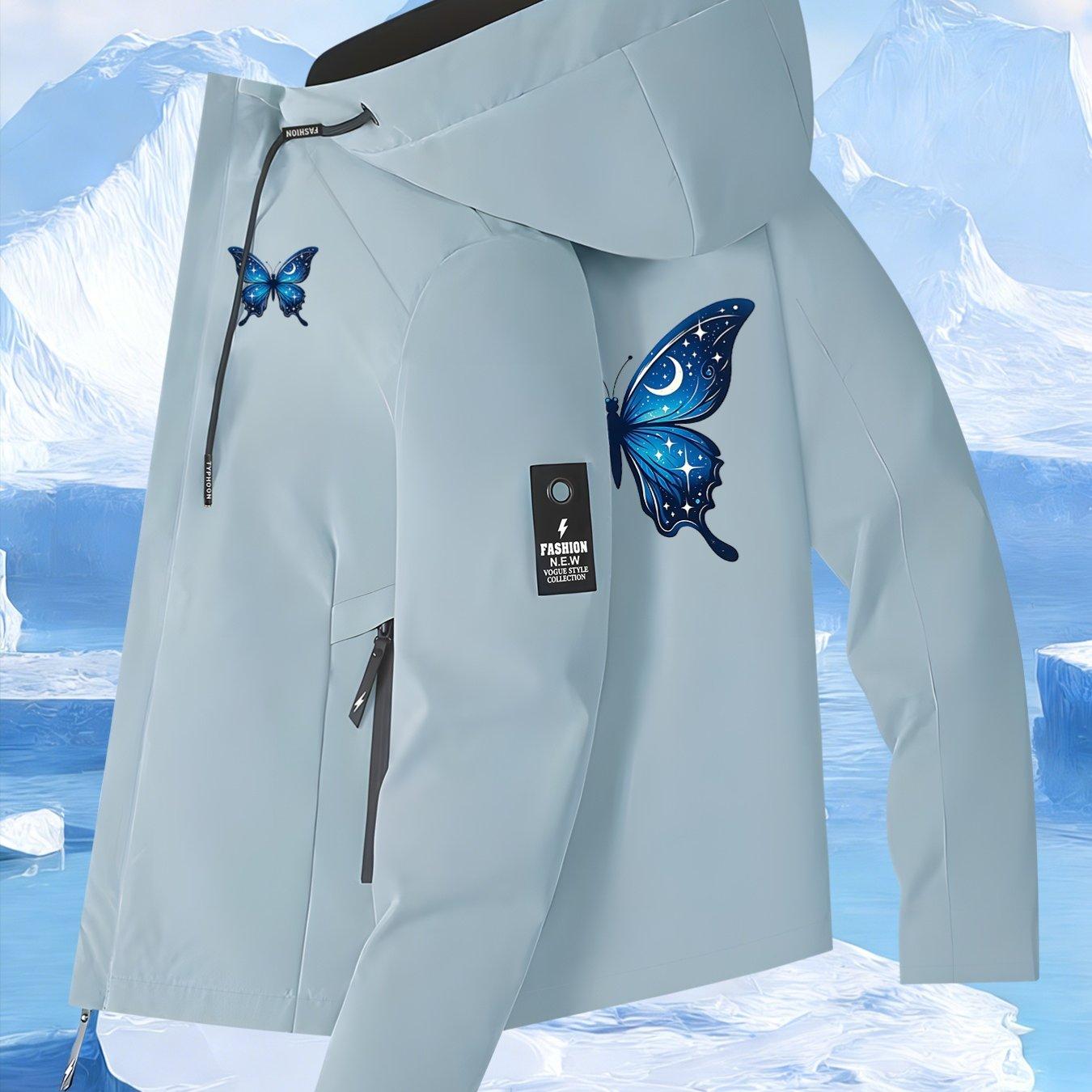 TEMU Chaqueta de Mujer con Diseño de Estrellada, Tonos Azules Profundos Degradados y Patrones de Estrellas y . Este Cortavientos Ligero y para Mujer tiene Largas, Bolsillos con Cremallera y un Capucha