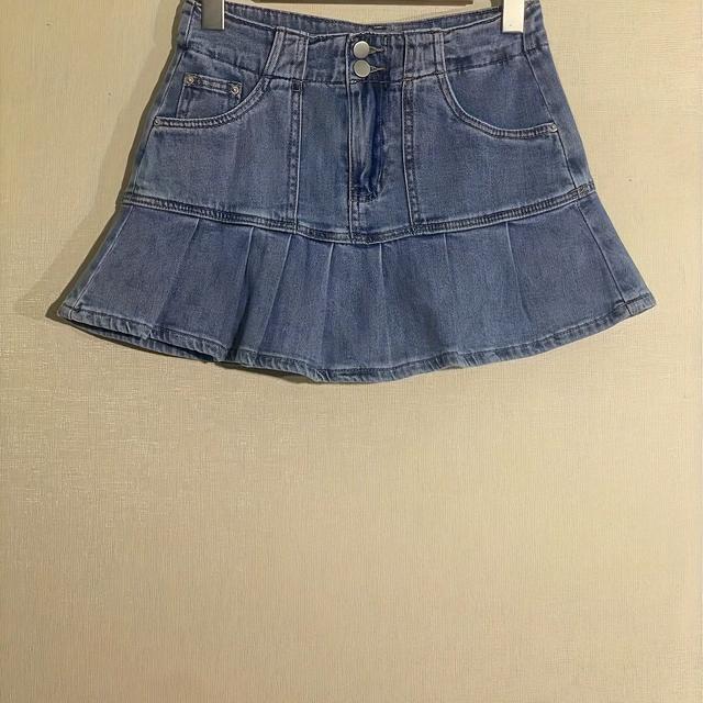 TEMU Schicker Hellblauer Plissierter Jeansrock für Damen - Lässig, Stretch-Mischung, Maschinenwaschbar - Perfekt für Frühling/Sommer/Herbst