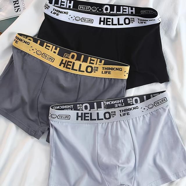 TEMU Lot de 3 Boxers Homme , Couleurs Variées, Respirants et Extensibles, en , Confortables, Broderie "HELLO", Idéal pour un , Sous-vêtements Polyvalents, Design Ludique, Tissu Lisse