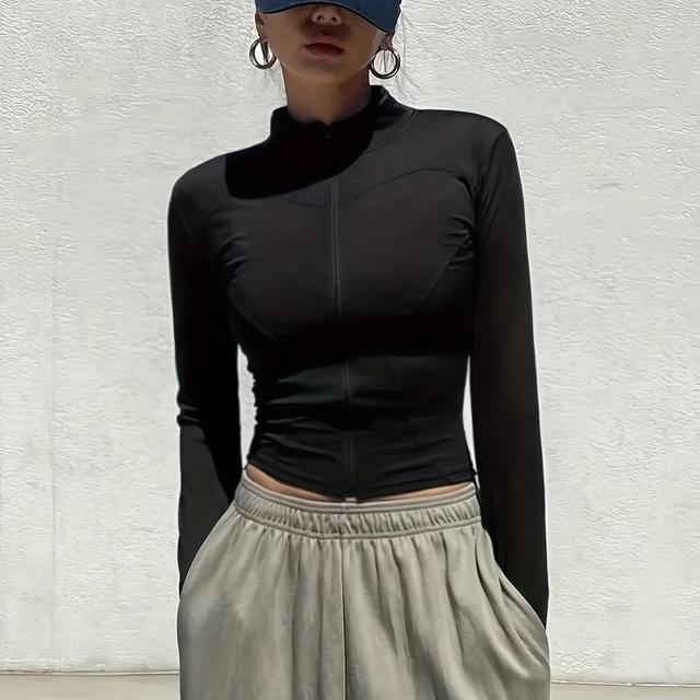 TEMU Autumn And Winter Zip-up Sports Jacket For Women,, Quick-dry, Fashionable Running Jacket