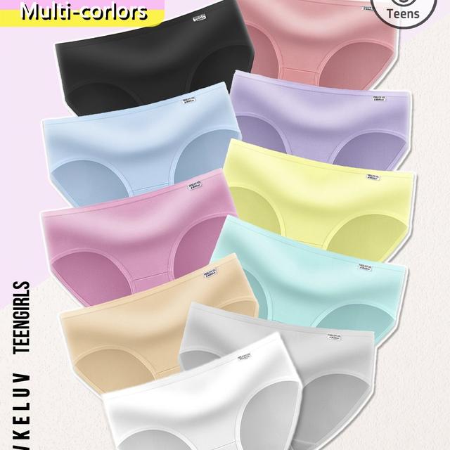 TEMU 10pcs Macaron Colors Triangle Briefs For Teen, Soft Comfortable Breathable Elastic Underwear, Knit Fabric, Regular Fit, 170gsm, For Teenager