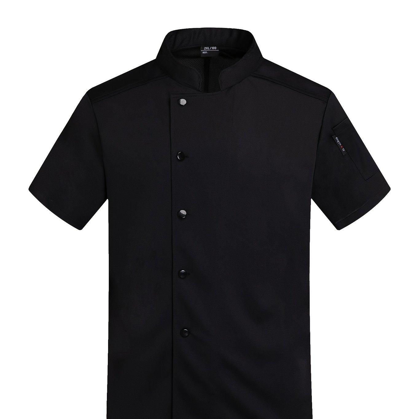 TEMU Uniforme de Chef Profesional para Hombre - Manga Corta, Chaleco de Malla, Cuello Mao con Bolsillos, Ideal para Cocina, Panadería, Restaurante y Catering