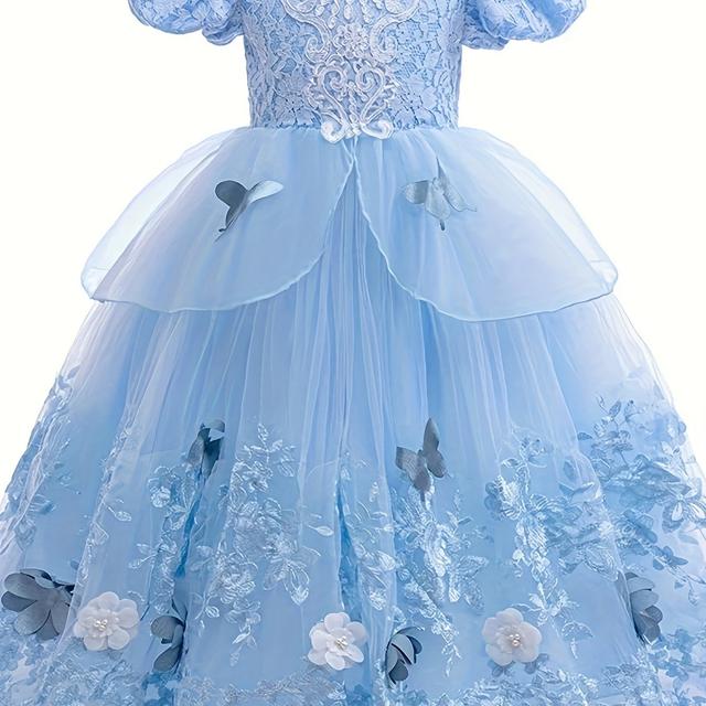 TEMU Vestido Apparel Novo de Malha com Azul para /Verão para Meninas de 6 a 12 Anos, com Painéis de e Adornos de Borboleta e , Vestido de Natal, Presente de Aniversário