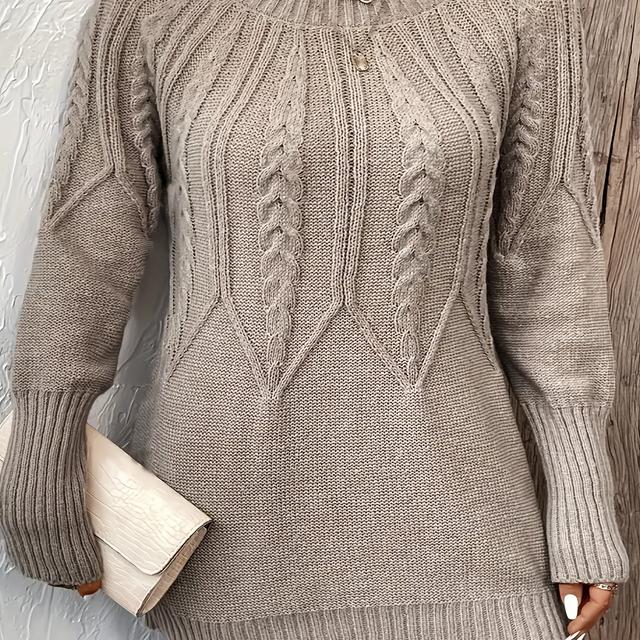 TEMU Talla grande - Mujer, talla grande, elegante suéter - Manga larga, cuello , acanalada, suéter casual para otoño/invierno, ropa acogedora | Suéter con cuello | Construcción, vestido de suéter