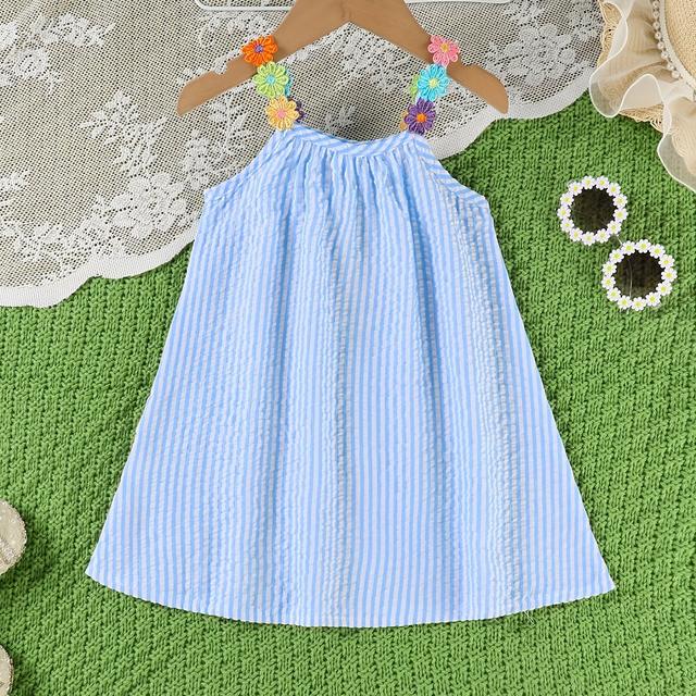TEMU Baby Girl’ Blue Striped Sundress With Colorful Braided Floral Straps – Boho Chic Summer Dress For Toddlers, Casual Play And , Baby Girl Clothes