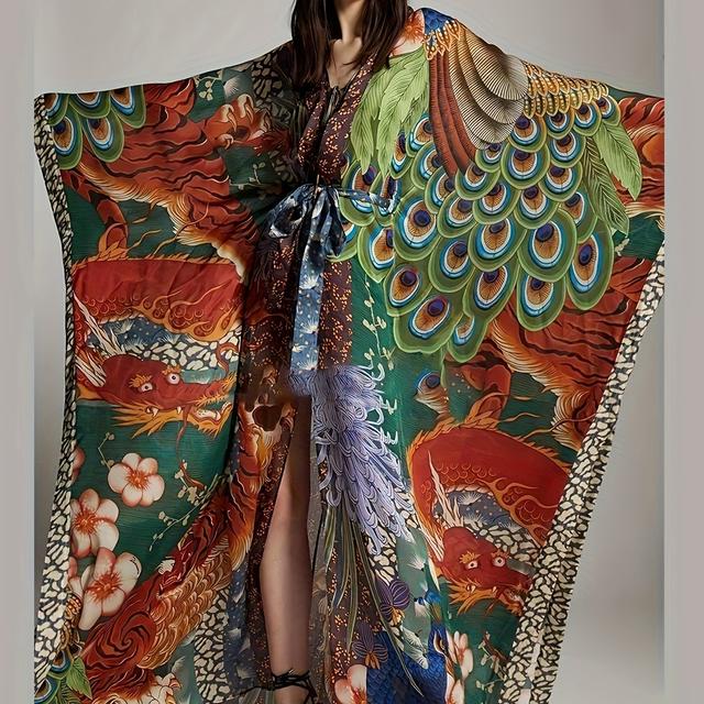 TEMU Women's Summer Beach Bohemian Ethnic Kimono Open Front Vacation Long Robe Bikini Cover-up