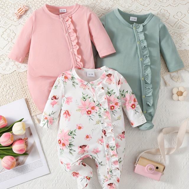 TEMU Girls' Three-piece Bodysuit Set, Perfect For Outdoor