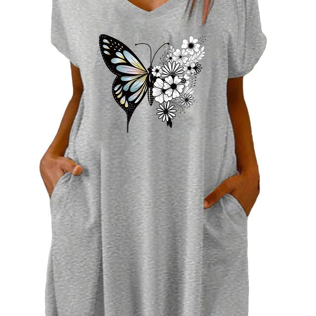 TEMU And Flower Women' Pocket T-shirt Dress