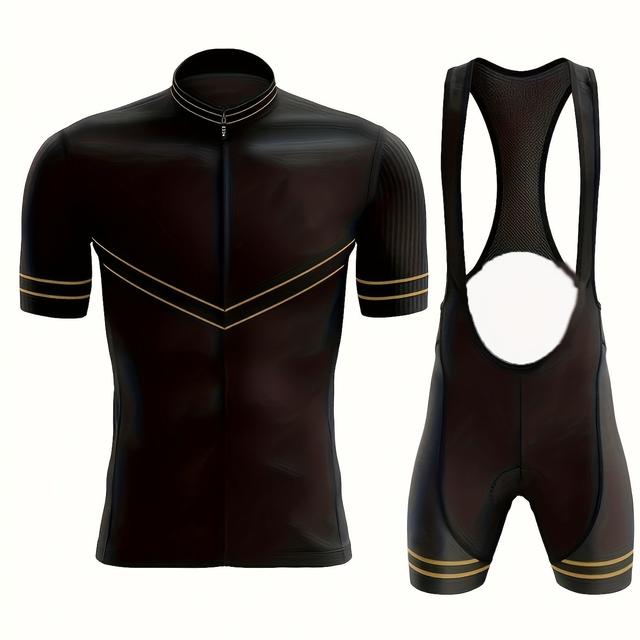 TEMU Men's Short Sleeve Shaping Cycling Suit With Short Sleeve Top And Short Back Strap Pants With Pads