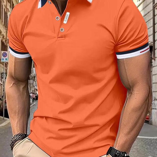 TEMU Camisa Elegante Masculina - Casual & Esportiva, com e Acabamento Contrastantes, 100% Poliéster, de Botão, Ideal para o Verão