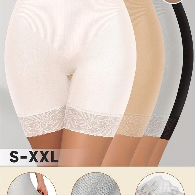 TEMU 4-Pack Culottes Femme Haute Taille MEIYATING - Boxers Couture Respirants avec Bordures en Dentelle, Tailles S-XXL, Design Élégant pour Confort , Support Moyen, Tissu et Lisse