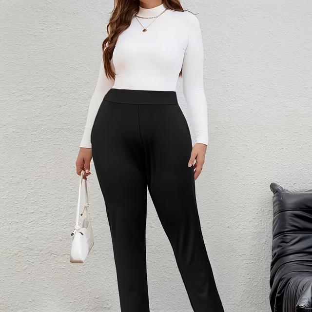 TEMU Plus Size, Women's Plus-size Solid Color Slim-fit Leggings, High-stretch Pants, Elegant Tight-fitting Trousers, Women's Long Pants