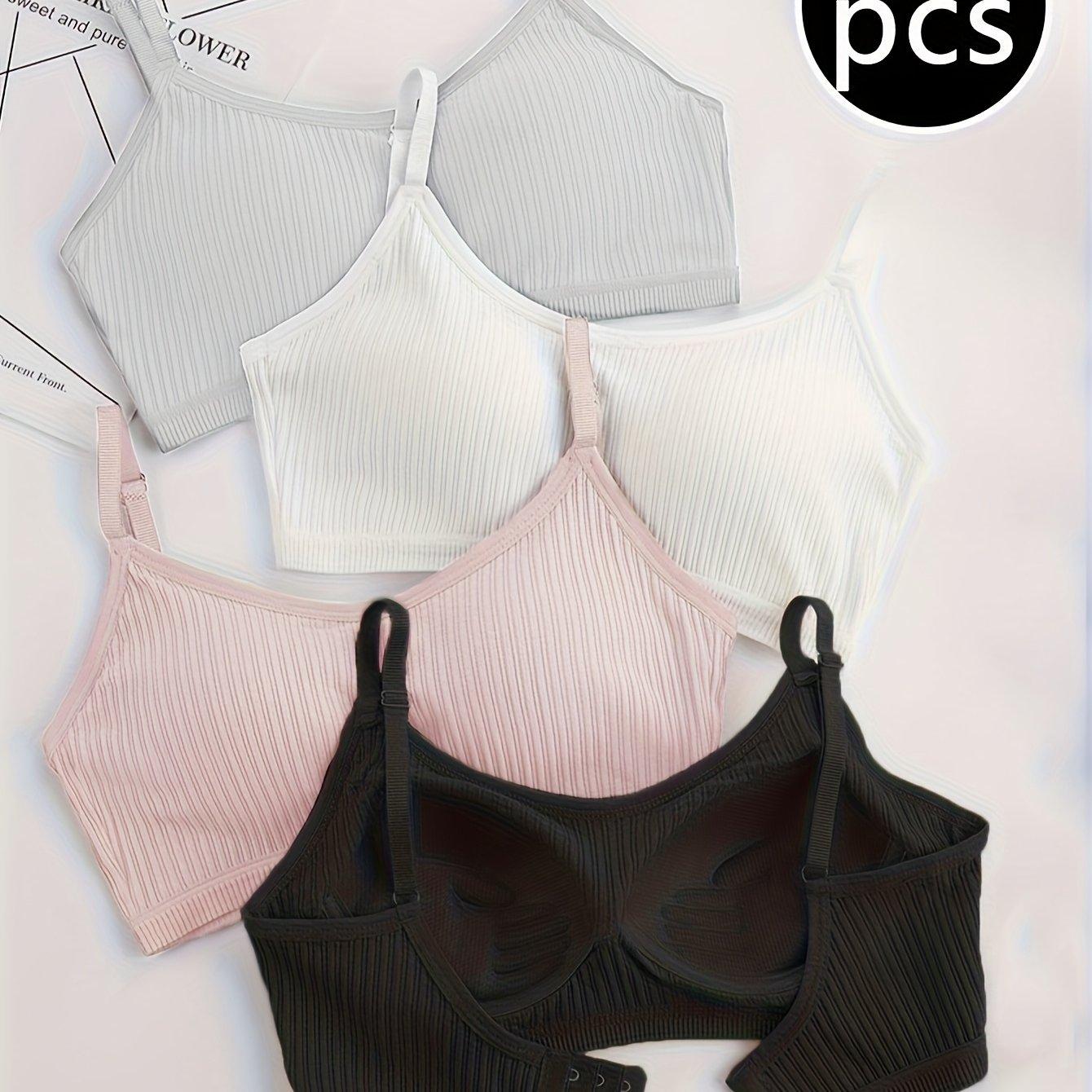 TEMU 4pcs Women's Viscose Rayon Underwear Bras, Striped And Solid Colors, Comfortable And Simple With Adjustable Straps, Breathable 1pc Padded Bras For Sports And Yoga