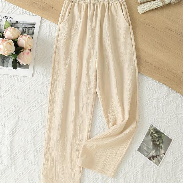 TEMU Women's High-waist Slimming Joggers - Black Cropped Harem Pants With Elastic Waistband, Casual & Versatile Summer Style, Lightweight Polyester Fabric, Casual Attire