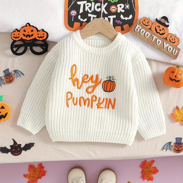 TEMU Sudadera de manga larga con diseño de calabaza para niños, con la "PUMPKIN" decorada, ideal para , otoño e invierno. Perfecta para fiestas de Halloween.