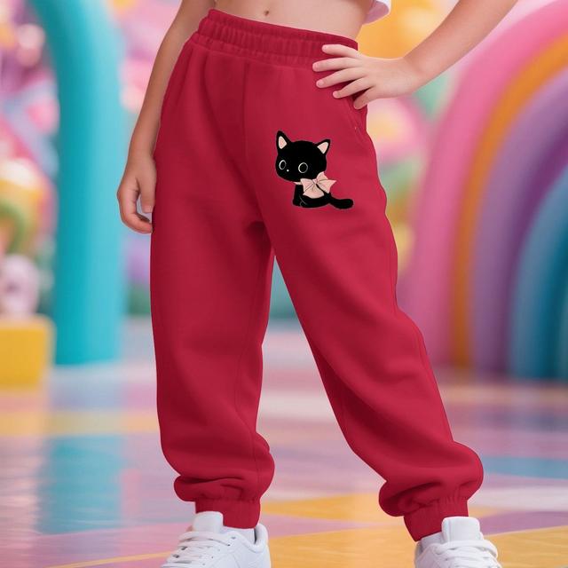 TEMU Girls' Stylish Print Autumn And Winter Long Pants For Sports And Outdoor Casual Wear, Comfortable, Warm, Easy, And Attractive, For Outdoor