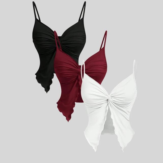 TEMU New Cute Minimalist Twist Design Solid Color Women's Tank -piece Set