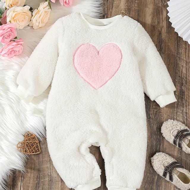 TEMU Macacão de Pelúcia com Aplique de para Meninas Outono/Inverno, Body Felpudo para Bebê , Perfeito para Atividades ao Ar Livre