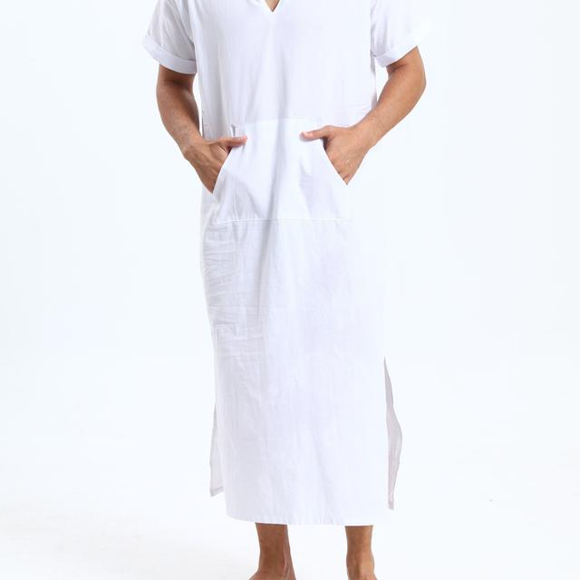 TEMU Heren Arabische Capuchon Korte Mouw Thobe, Midden-Oosterse Gewaad voor Mannen, Cadeau voor Ouderen, Cadeau voor Ramadan