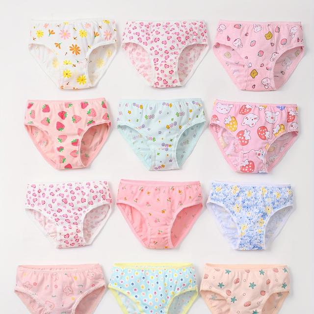 TEMU 12pcs Girls' Triangle Underwear, Briefs For Small To Large Sizes, Random Patterns