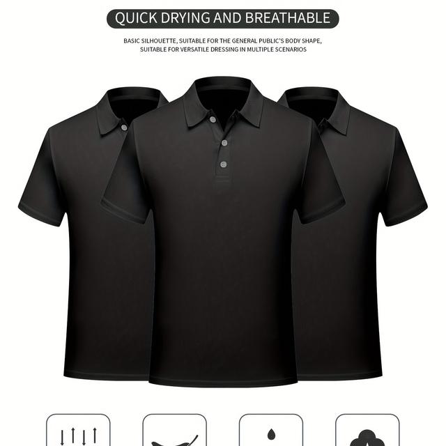 TEMU 3pcs Men's Quick-dry Shirts - Breathable, Moisture-wicking For Running & Hiking, Solid Color