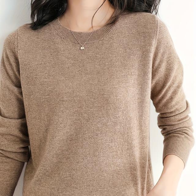 TEMU Frühlings- Herbst-Rundhals-Dünnstrickpullover, Modischer Vielseitiger Pullover, Langarm Leichtes Uni-Frauenoberteil, Eleganter Damenpullover