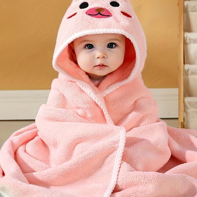 TEMU 1 sztuka Szlafrok dla Niemowląt z Uszami Zwierzęcia, Gładki Wzór Kreskówkowy, Mocna Chłonność, Ręcznik do Kąpieli z Kapturem