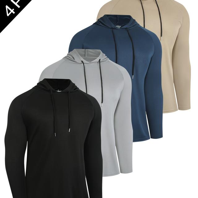 TEMU 4 قطع سويت شيرت رجالي رياضي من البوليستر بقلنسطة، ذات أكمام طويلة على الطراز الرياضي، مناسب للصيد والجرش ولياقة البدنية والارتداء العادي. قماش منسوج نظيف لفصلي والشتاء (أسود - رمادي - كحلي - )