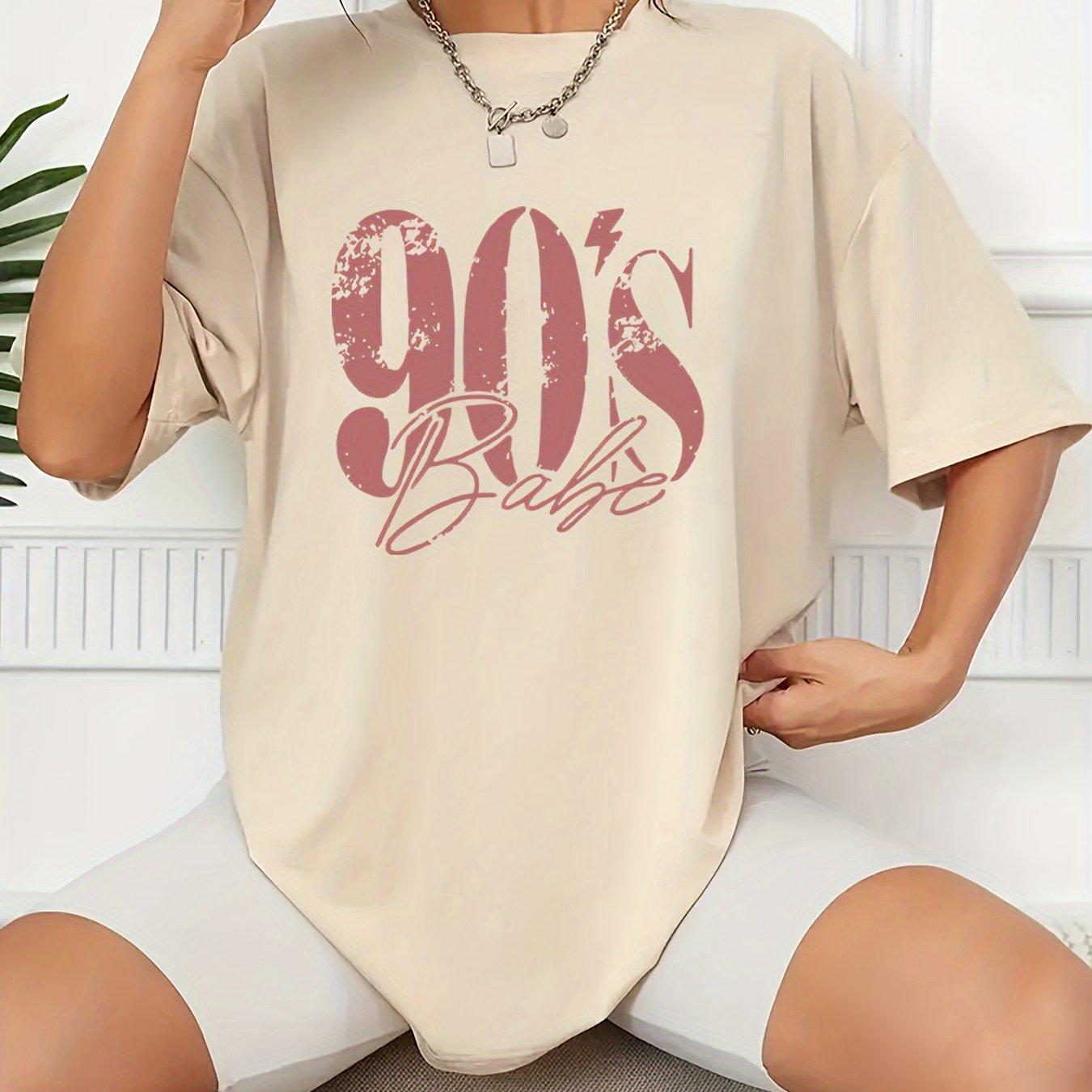 TEMU Plus Size - Plus Size - Plus Size T-Shirt mit Buchstabenprint, Kurzarm Rundhals Freizeitoberteil, Sommer und Frühling, Damen Oversize Kleidung