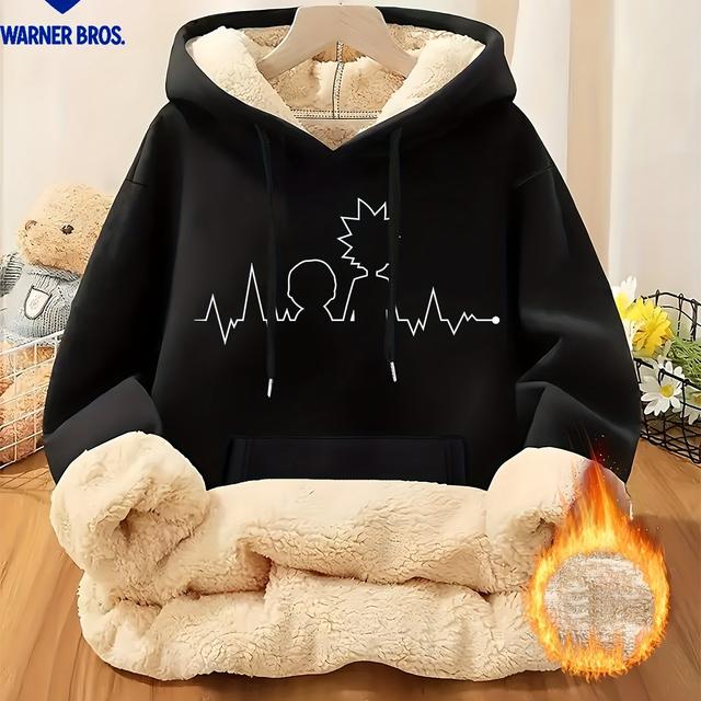 TEMU هودي WB النسائي مرخص رسميًا من ريك ومرتي - طباعة جرافيك لريك ومورتي مع وجه ريك وتصميم مرتي ، بلوفر بسحاب كاجوال للمعجبين، سويت شيرت وردي بغطاء للرأس، بضائع للمعجبين | تصميم مرح | قماش متين