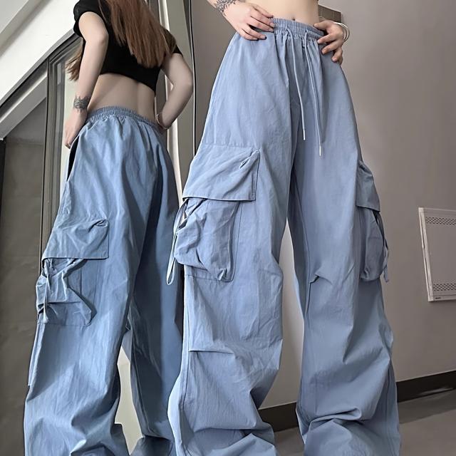 TEMU Korean Summer Cargo Pants For Women High Waisted Loose Wide Leg Casual Trouser Womenswear Bottom Basic Lady Lingerie Minimalist