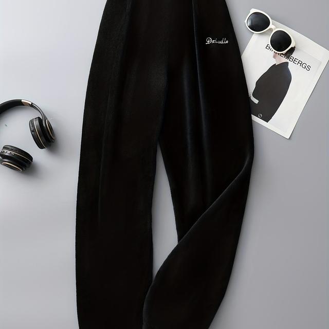 TEMU Чоловічі фланелеві зимові теплі штани для сну, темні, прості, чоловічі штани