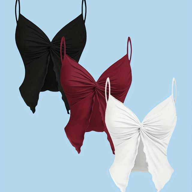 TEMU 3-teiliges Set 2025: Neues Damen-Design, ärmelloses Träger-Schlitz-Top mit Falten und modischem Schnitt