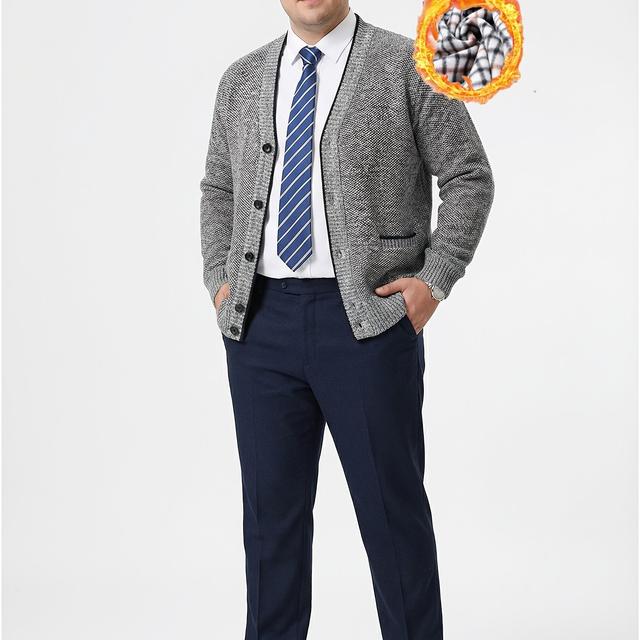 TEMU 플러스 사이즈 남성용 두꺼운 안감 V넥 가디건 - 겨울용 따뜻한 니트 스웨터, 버튼 프론트 긴팔 캐주얼 코트, 레귤러 핏 단색, 클래식 V넥 디자인, 내구성 있는 버튼 클로저, 플러스 사이즈