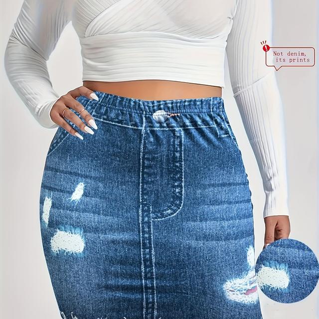 TEMU Digital Printed Denim Pencil Skirt For Women