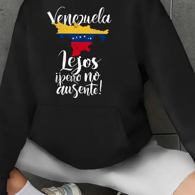 TEMU Sudadera con capucha de diseño de de Venezuela con bolsillo de - Sudadera de poliéster casual para mujeres, tejido de punto, elástico, con capucha, colección unisex de otoño/invierno