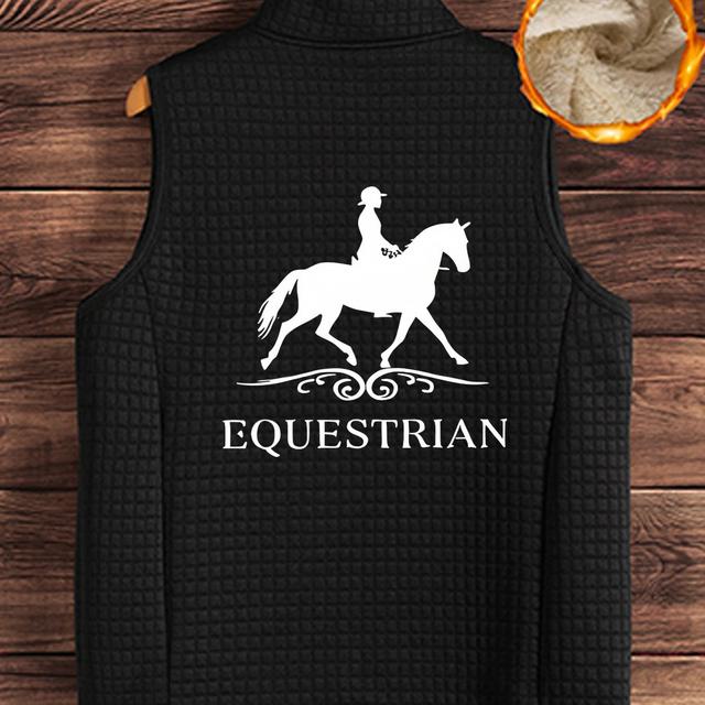 TEMU Women's Casual Fleece Vest With A Pony Pattern Print And Zipper, A Sleeveless Coat Made Of Fleece For Autumn And Winter, Featuring Pockets