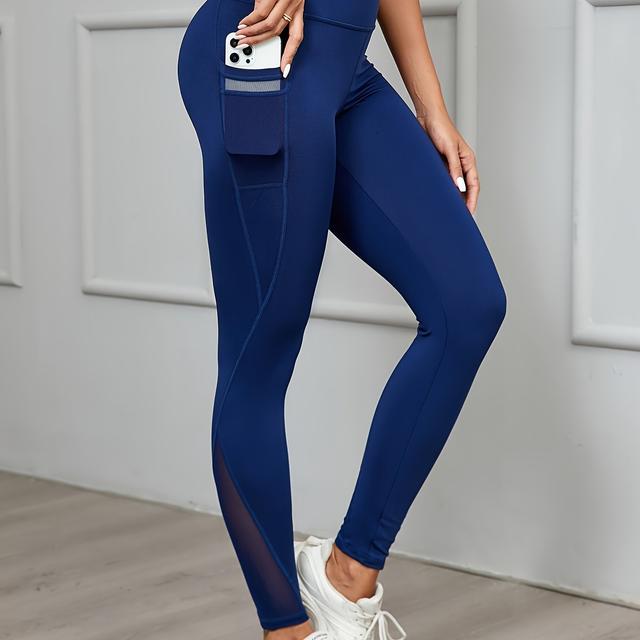 TEMU กางเกงเลกกิ้งโยคะสีม่วงเอวสูงสำหรับผู้หญิงพร้อมกระเป๋าตาข่าย - ผ้าโพลีเอสเตอร์ผสมยืดหยุ่นและระบายอากาศได้ดี, กางเกงขาสั้นสำหรับวิ่งและออกกำลังกาย, สามารถซักเครื่องได้