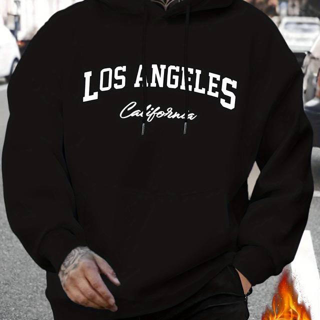 TEMU Men's New Stylish Los Angeles Letter Sweatshirt With A Fashionable Drawstring Hood, Perfect For Autumn And Winter, Comfortable And Versatile Long-sleeve Hoodie