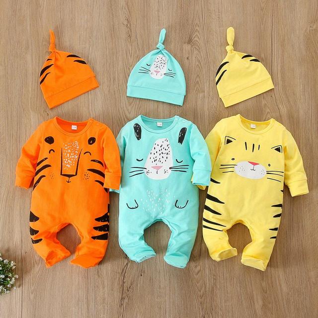 TEMU 6 Piezas/Pack Body para Bebé Recién Nacido con Largas y Estampado de Animales, 3 + 3 Gorros, Ropa Ideal para Exteriores