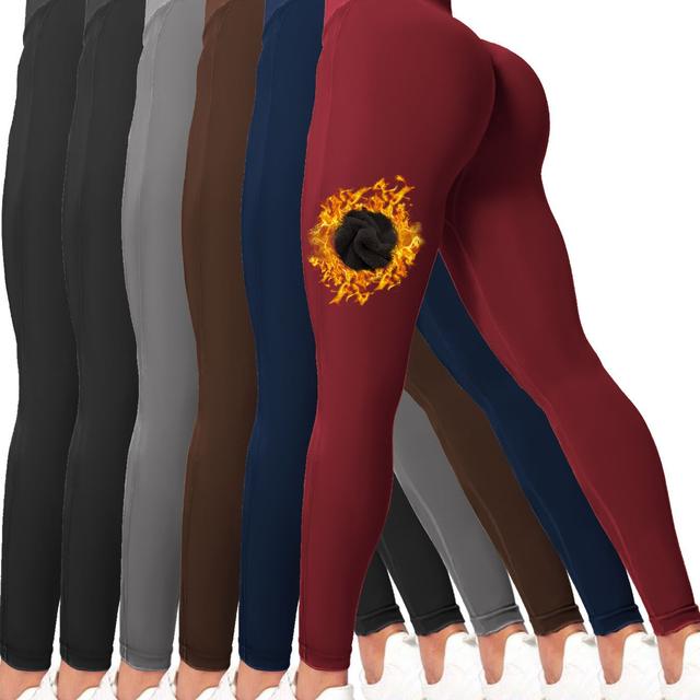 TEMU Pack Of 6 Winter Fleece Lined Leggings Women's Fashionable High Waist Tummy Control Leggings Women In Winter