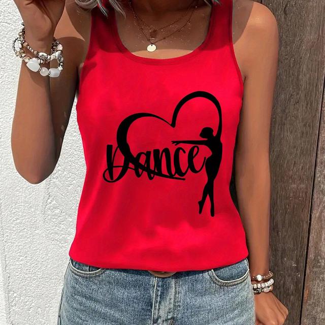 TEMU Dance Design Pattern, Women's Sleeveless Vest - Soft, Casual Round Neck Vest, Perfect For Casual And Fashionable Clothing, Fashionable Vest | Machine Washable, Cute Vest